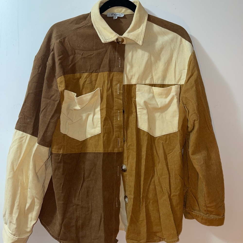 Chaps Brown and Cream Patchwork Shirt Jacket